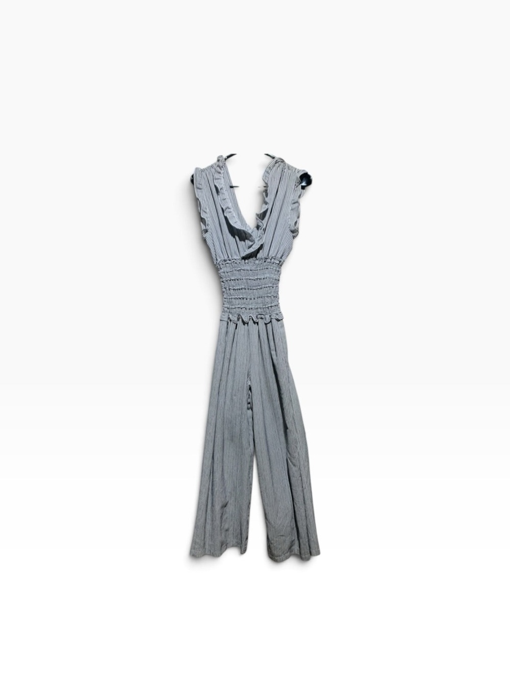 Women’s Max Studio Smocked Waist Sleeveless V-Neck Striped Pattened Jumpsuit